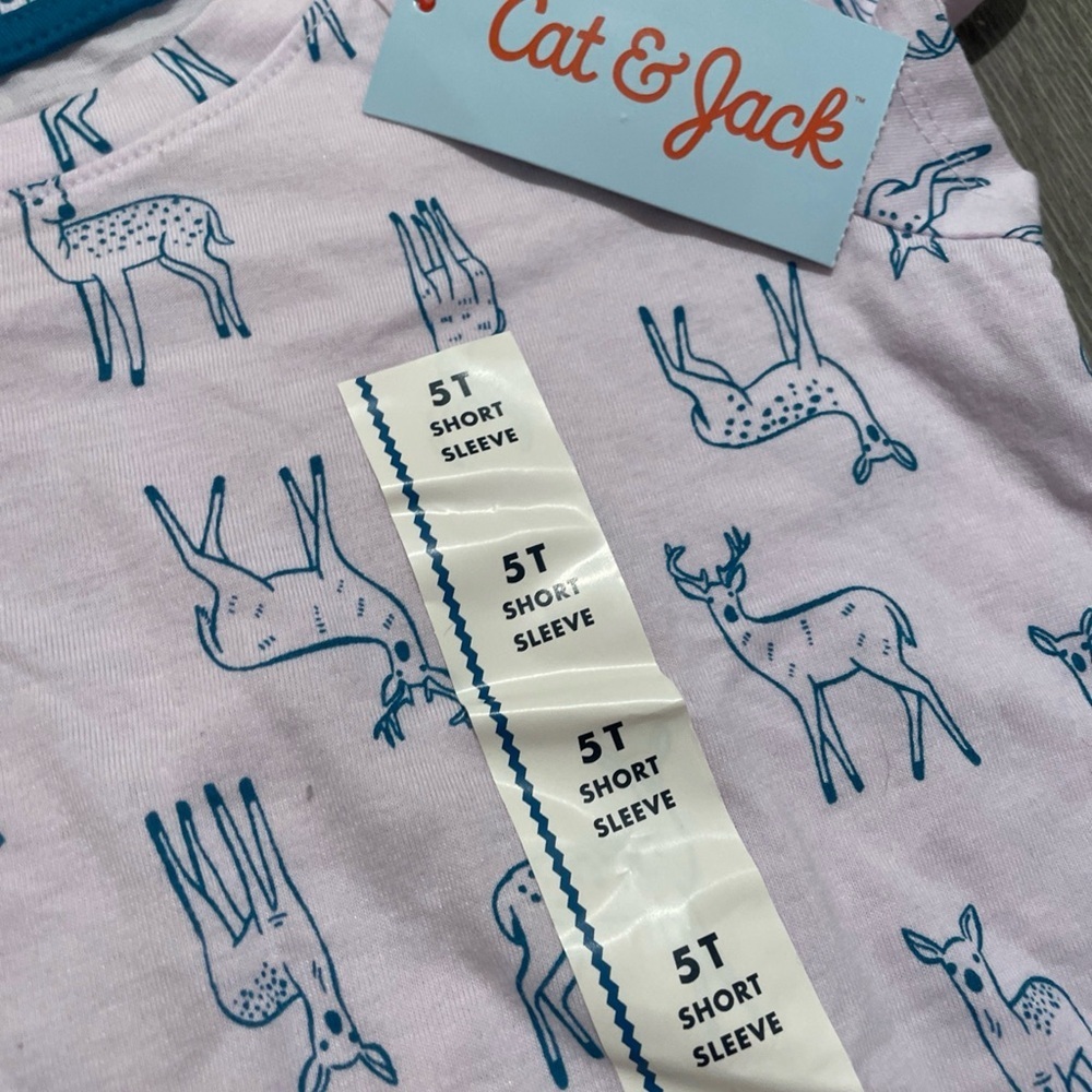 Cat & Jack Kids' Light Pink Deer Pattern T-Shirt - Picture 2 of 5